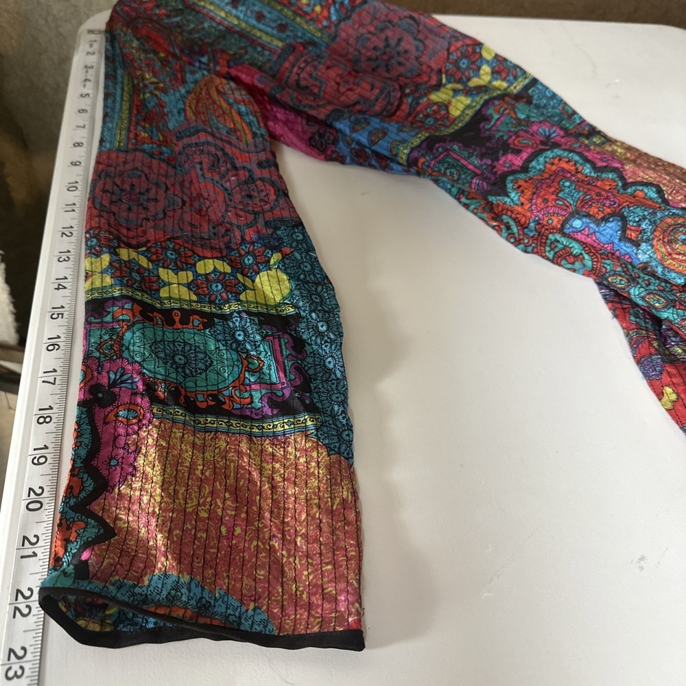 Chicos 100% Silk Jacket Paisley Boho Colorful Open Front Artsy Womens L Size 2 - Picture 9 of 10